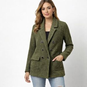 NWT Chico’s Size 1 Olive Green Textured Double Breasted Jacket Blazer